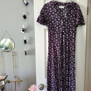 Vintage 90s Caroline Wells Button up Midi Dress